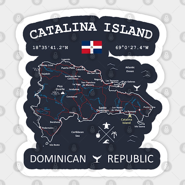 Catalina Island Dominican Republic Flag Travel Map Coordinates GPS Sticker by French Salsa